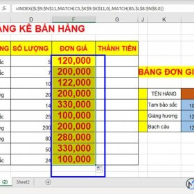 cách sử dụng hàm INDEX và MATCH trong Excel