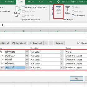 Các cách sắp xếp thứ tự trong Excel (tăng, giảm, nhiều điều kiện)
