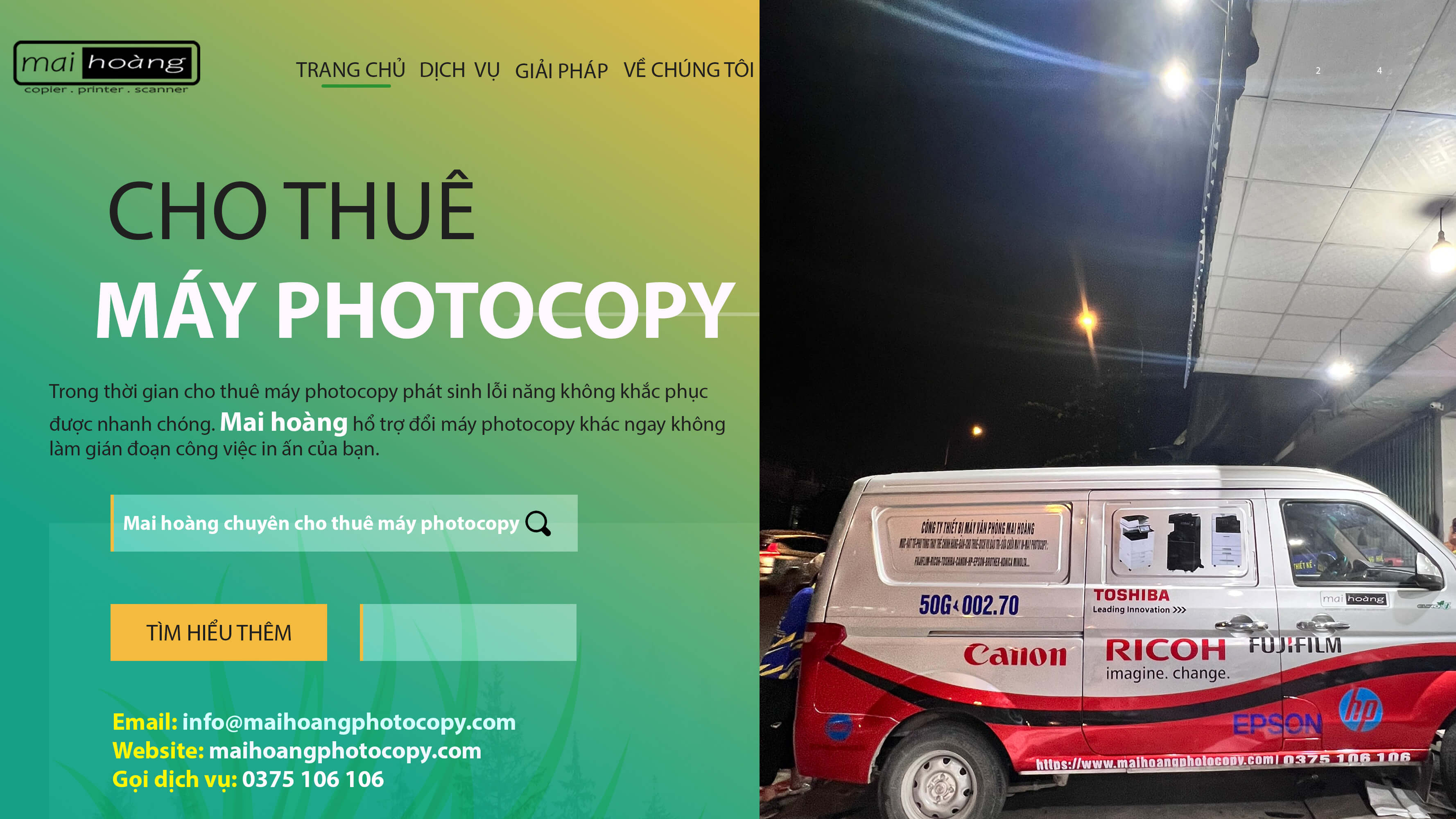 Nên mọi vấn đề phát sinh trong lĩnh vực cho thuê máy photocopy - cho thuê máy in tại cần thơ chúng tôi MAI HOÀNG đều có thể giải quyết dễ dàng và nhanh chóng.