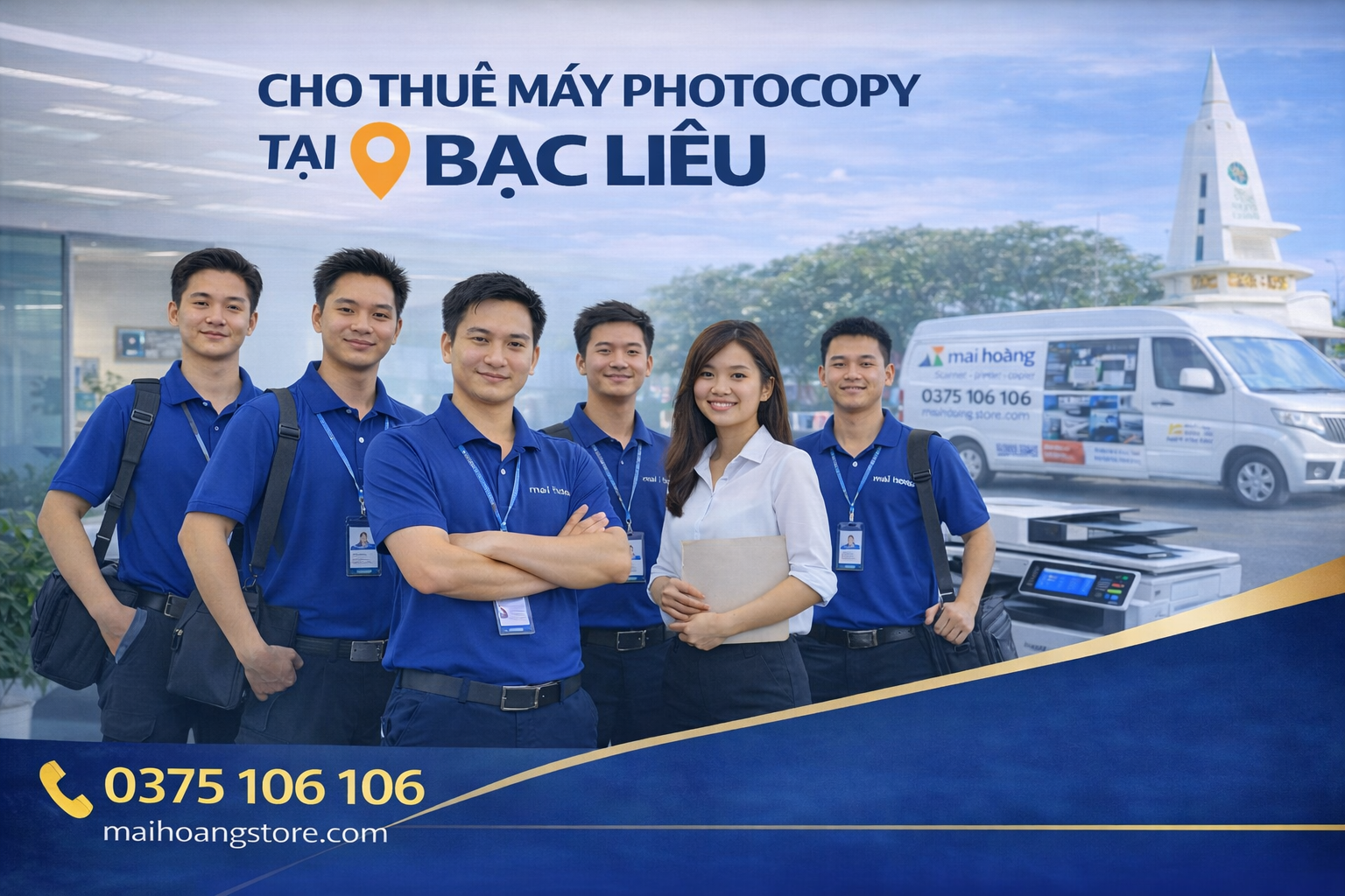 Dịch vụ cho thuê máy photocopy tại Bạc Liêu, lắp đặt tận nơi, bảo trì nhanh, giá tốt. Mai Hoàng hỗ trợ doanh nghiệp, trường học, cơ quan toàn tỉnh.