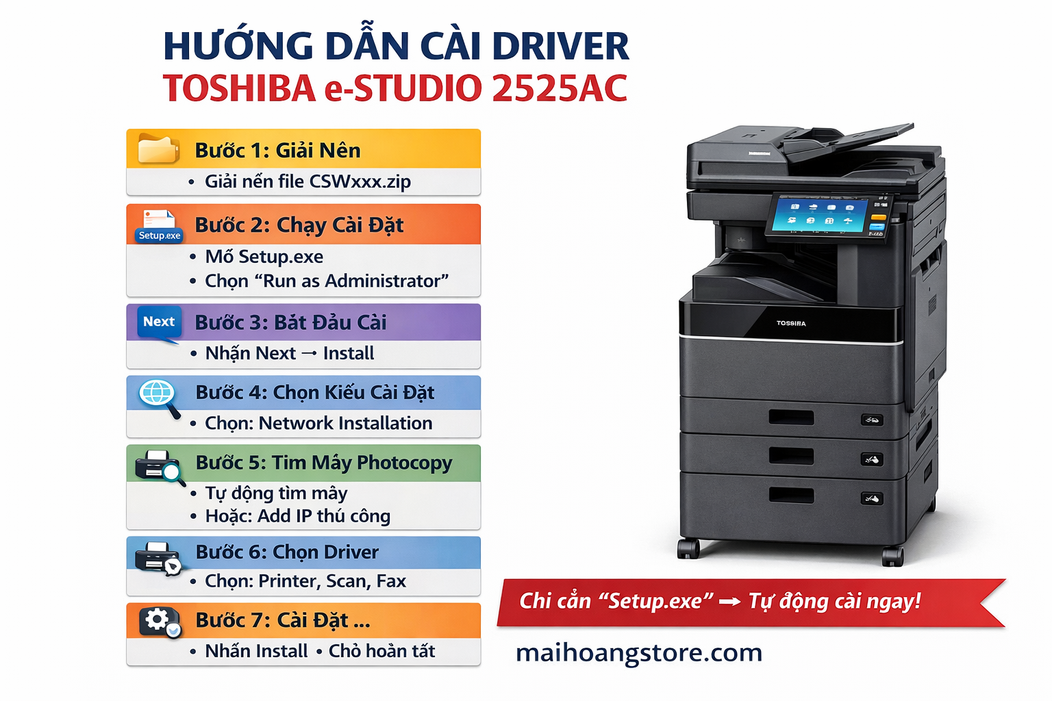Hướng Dẫn Cài Đặt Driver Toshiba e-Studio 2525AC (2525AC / 3025AC / 3525AC / 4525AC / 5525AC / 6525AC)