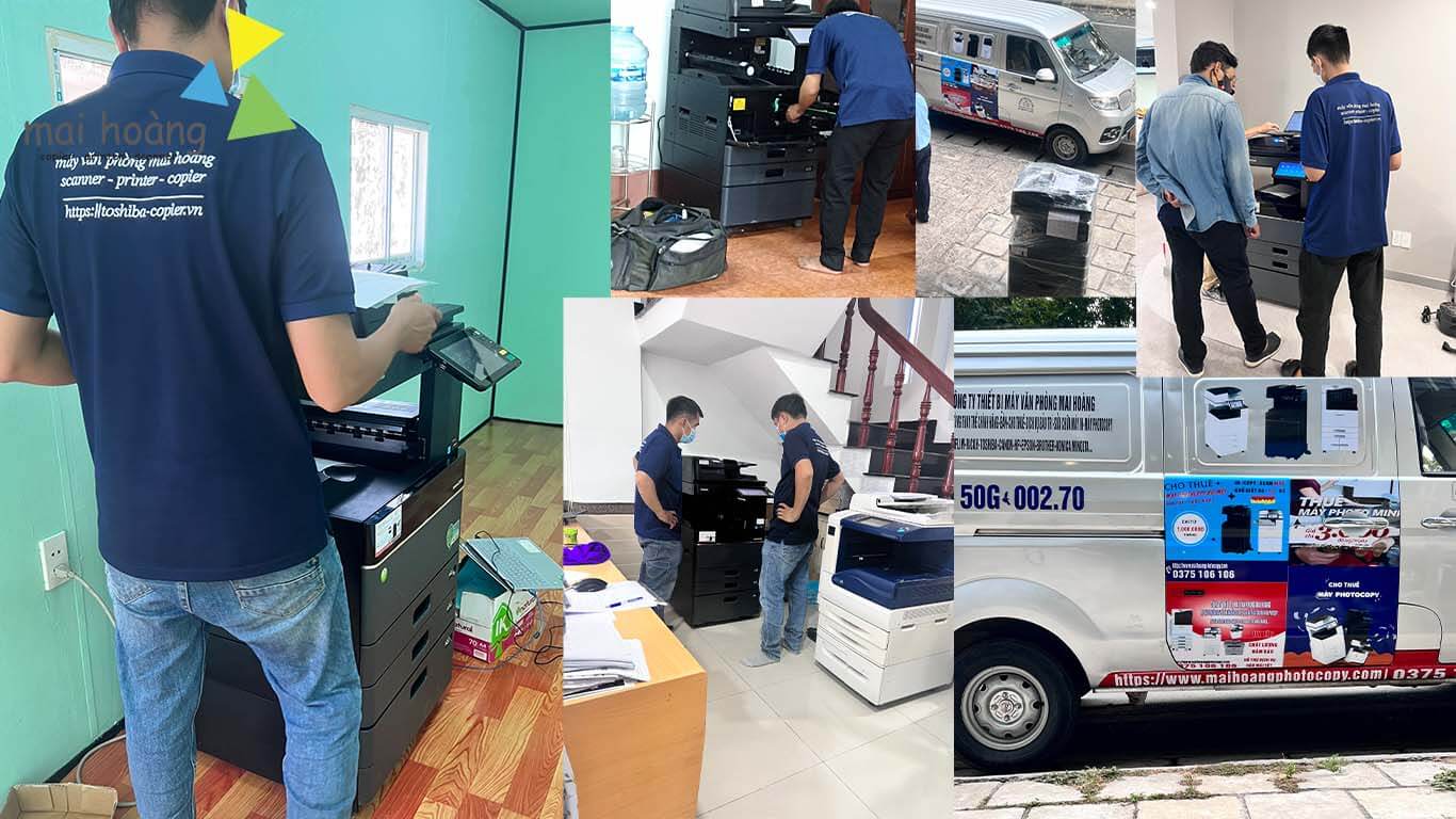 Kỹ thuật viên Mai Hoàng kiểm tra máy in tại Bình Tân